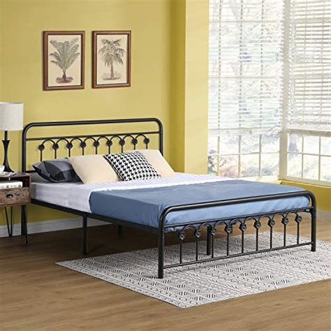 Vecelo Vintage Full Size Bed Frame Platform With Headboard And