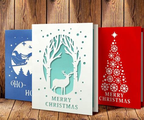 3 Christmas Cards Set Christmas Cards Templates Svg Etsy