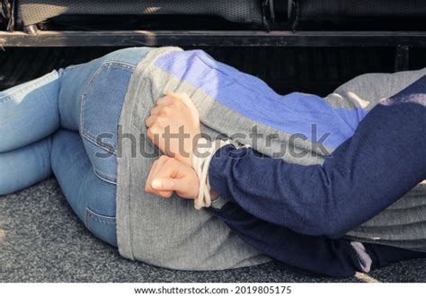 Female Hostage Tied Hands Lying Inside Stock Photo Edit Now 2019805175