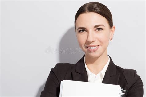 Young Business Woman On Grey Stock Image Image Of Confident Hands