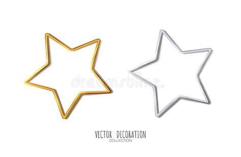 Realistic Metallic Golden And Silver Star On White Background Stock