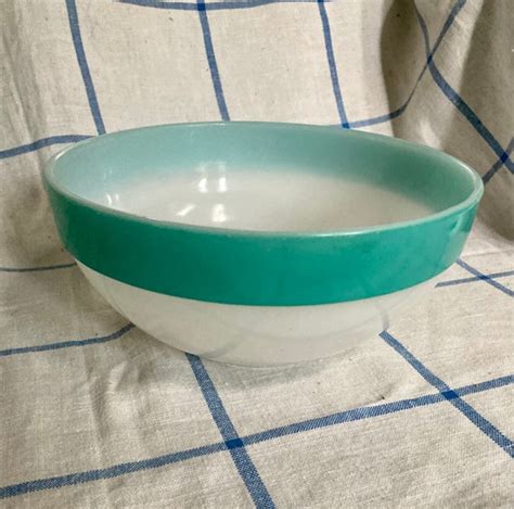 Fire King Colonial Band Mixing Bowl Turquoise Etsy