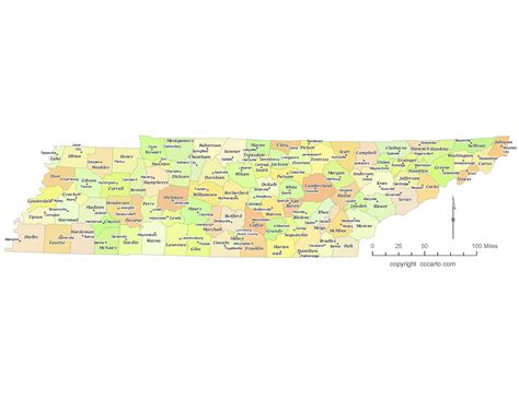 State Of Tennessee County Map With The County Seats Cccarto