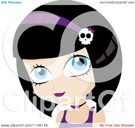 Clipart Cute Black Haired Girl Avatar With A Purple Skull Head Band