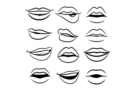 Black And White Comic Female Lips Vector Set 901485 Illustrations Design Bundles