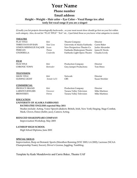 Acting Resume Template In Word And Pdf Formats