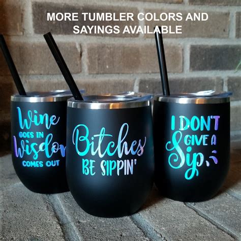 Stainless Steel Wine Tumblers With Lid And Straw Vinyl Wine Etsy Canada