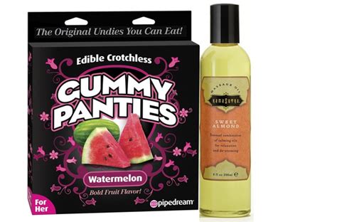 t set of edible crotchless gummy panties watermln and kama sutra massage oil 8oz sweet