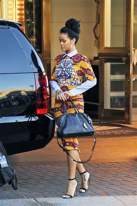 Rihanna In Stella Jeans Barbara Layered Shirt Print Dress At The