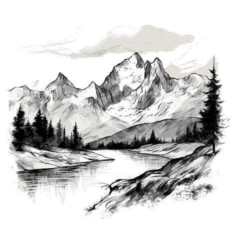 Premium Vector Beautiful Hand Draw Landscape With Mountain Sketch