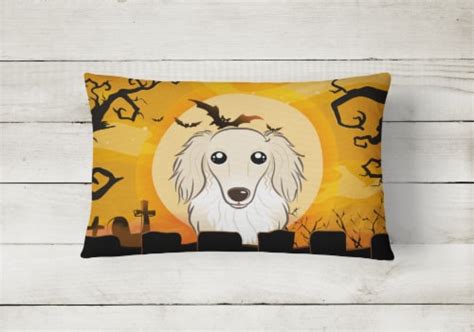 Halloween Longhair Creme Dachshund Canvas Fabric Decorative Pillow
