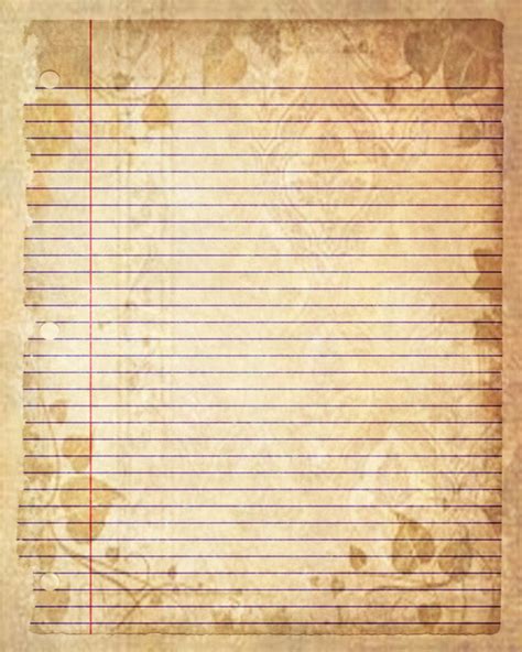 Printable Journal Page Sepia Leaves Lined Digital Stationery
