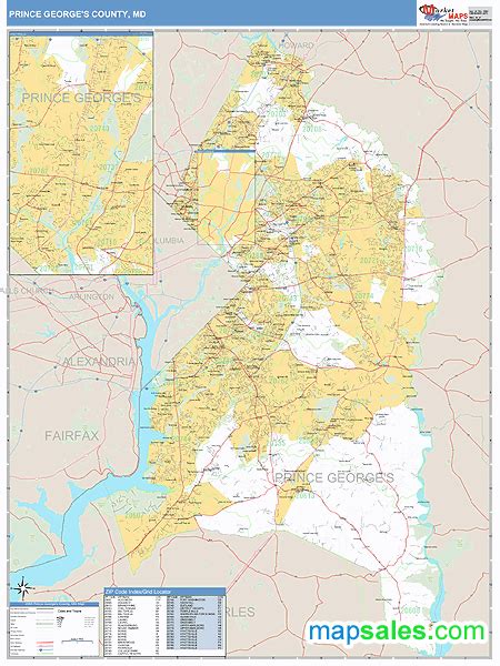 Prince Georges County Md Zip Code Wall Map Basic Style By Marketmaps