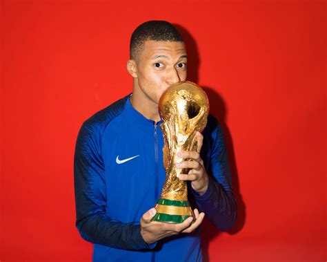 Moscow Russia July 15 Kylian Mbappe Of France Poses With The Champions World Cup Trophy