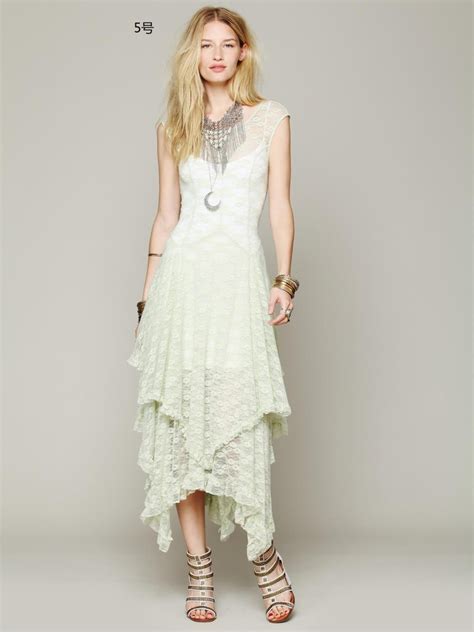 Boho Chic Hippie Style Asymmetrical Embroidery Sheer Lace Dresses Sheer Lace Dress Lace Slip