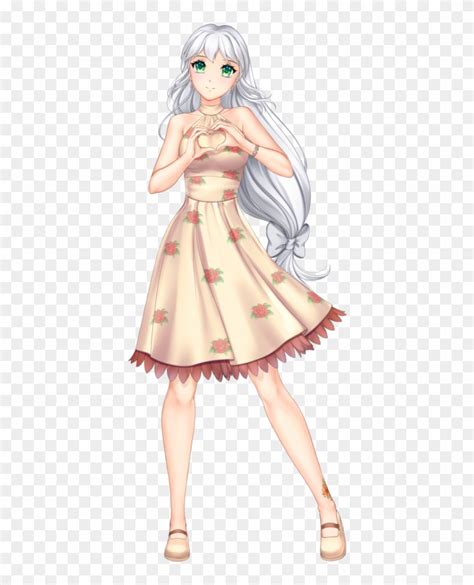 Anime Girl With White Hair And Green Eyes Wearing A Anime Girl White