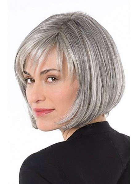 Lace Front Mono Grey Straight Synthetic Hair Wig Chin Length Wigs Lace Front Mono Top Wigs