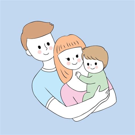 Dibujos Animados Lindos Padres Y Bebé Vector Vector Premium