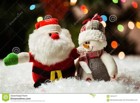 Santa Claus And Snowman On Snow Stock Image Image Of Christmas Cold