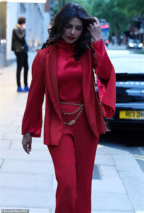 priyanka chopra exudes elegance in scarlet velvet suit daily mail online