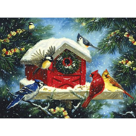 Christmas Bird Feeder 1000 Piece Jigsaw Puzzle Bits And