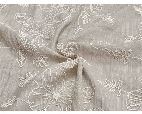 Flower Embroidery Linen Fabric By The Yard Etsy