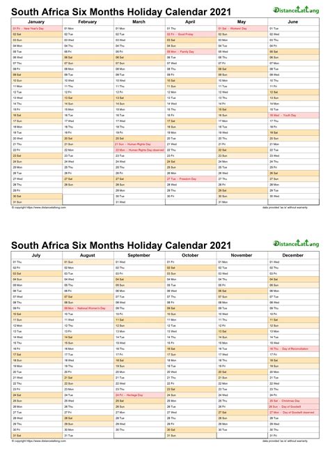 Printable Calendar Year Planner 2021 South Africa 20 2021 Holidays