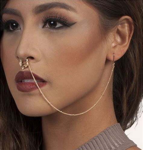 Classic Retro False Nose Ring With Chain Earrings Set Traditional