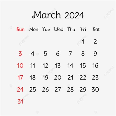 Março De 2024 Vetor Png Calendário 2024 Calendário Transparente