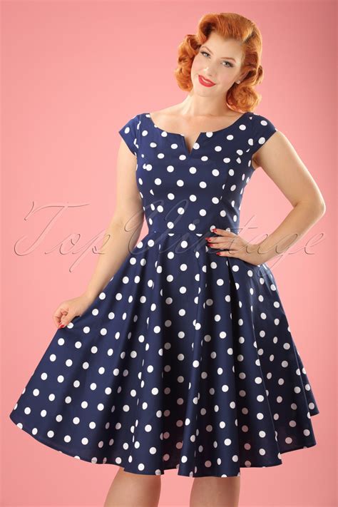 50s Nicky Polkadot Swing Dress In Navy And White