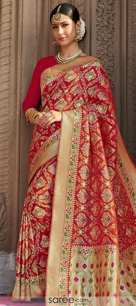 Red Silk Traditional All Over Woven Saree Silk Sarees Latest Indian