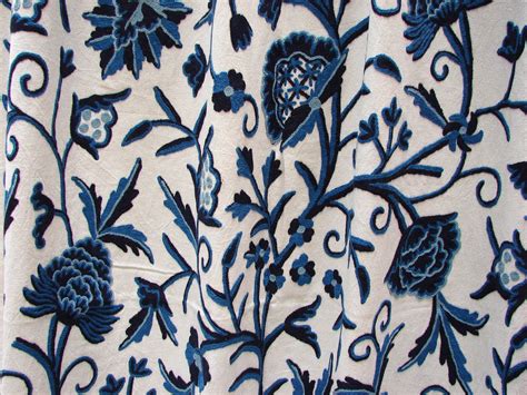 Blue Crewel Embroidery On Cotton Made To Order Curtains Etsy