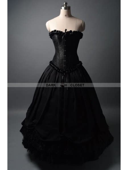 dark black romantic gothic corset prom ball gown