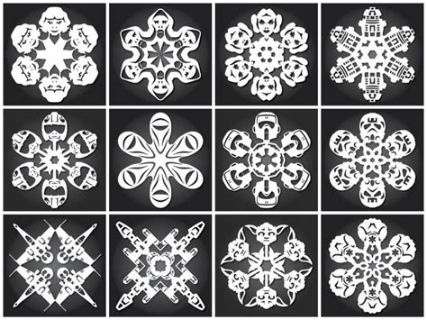 Six Different Snowflakes Are Shown In White On Black And One Is Made
