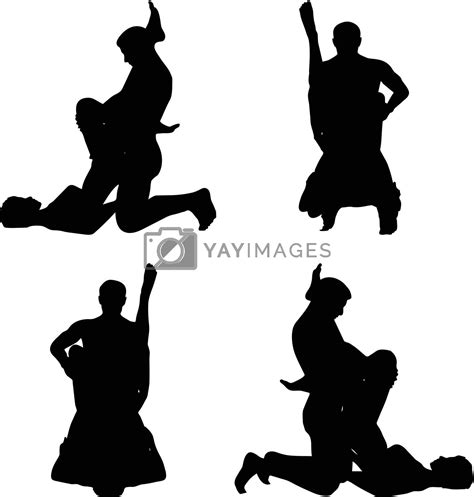 Silhouette With Kama Sutra Positions On White Background By