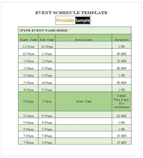 09 Free Event Schedule Templates Printable Samples