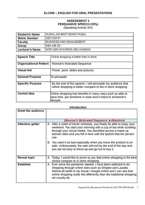 Elc Ps Draft Elc590 English For Oral Presentations Assessment 3