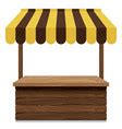 Wooden Market Stall With Yellow And Brown Awning Vector Image