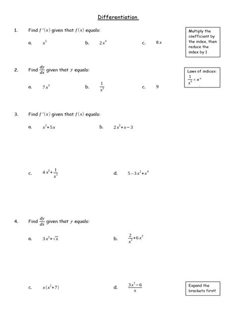 Differentiation Worksheet Pdf Calculus Theoretical Physics