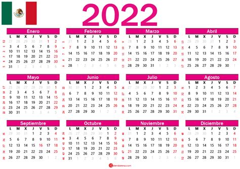Calendario 2022 Con Dias Festivos Oficiales En Mexico