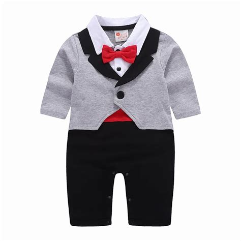 2018 Spring Baby Boys Bow Rompers Fashion Gentlmen Climbing Clothes