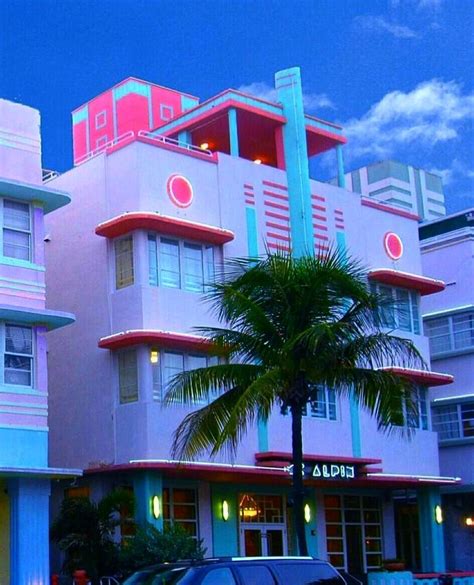 Miami Pink Blue Hotel Building Palm Miami Art Deco Art Deco