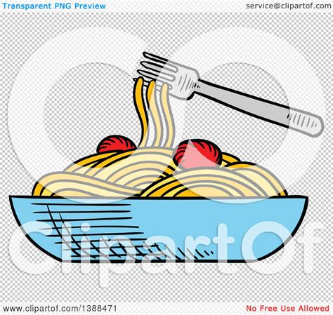 Clipart Of A Sketched Bowl Of Spaghetti Royalty Free Vector Illustration By Vector Tradition