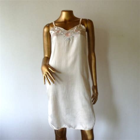 Chinese Embroidered Slip In Ivory Silk Satin