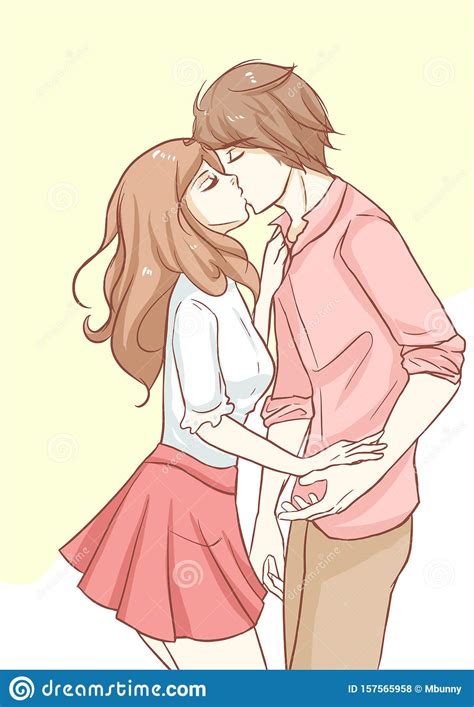 Couple Kissing Romantic Sweet Pastel Stock Illustration Illustration