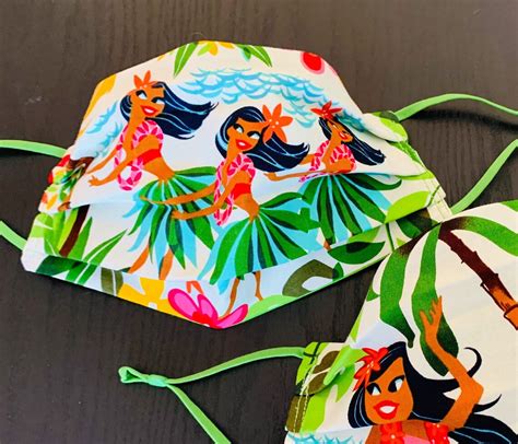 Aloha Tiki Hawaiian Hula Girls Face Masks Etsy
