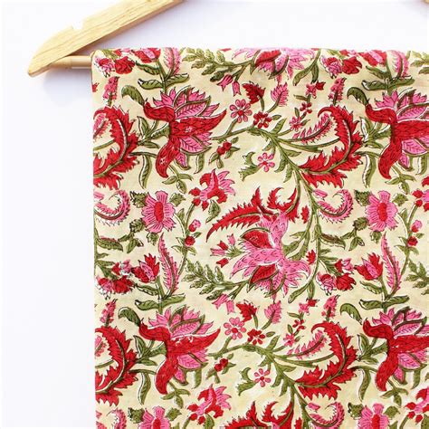 Indian Cotton Fabric Hand Block Print Handmade Sewing Fabric Etsy
