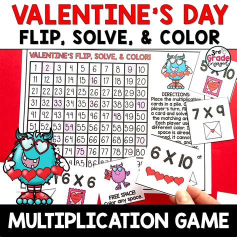 Valentines Day Multiplication Facts Flip Solve Color Math Game Made