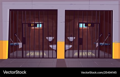 Prison Single Cells Interior Cartoon Royalty Free Vector