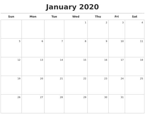 January 2020 Calendar Maker